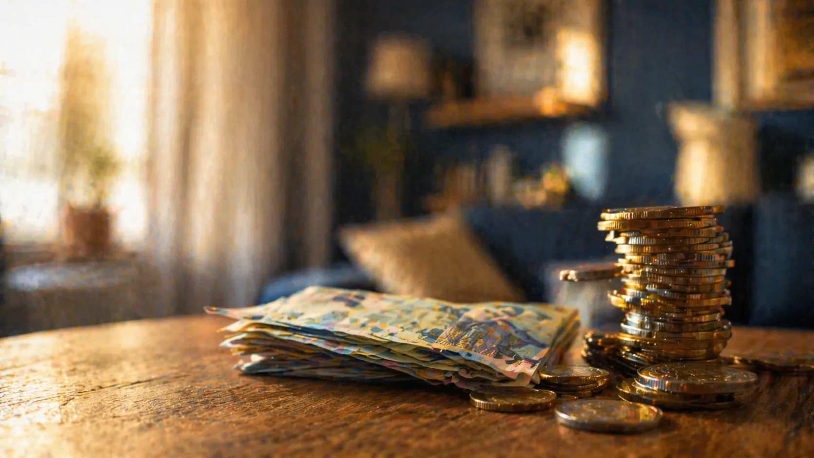 Banconote euro e monete dorate accatastate — risparmio cambio fornitore